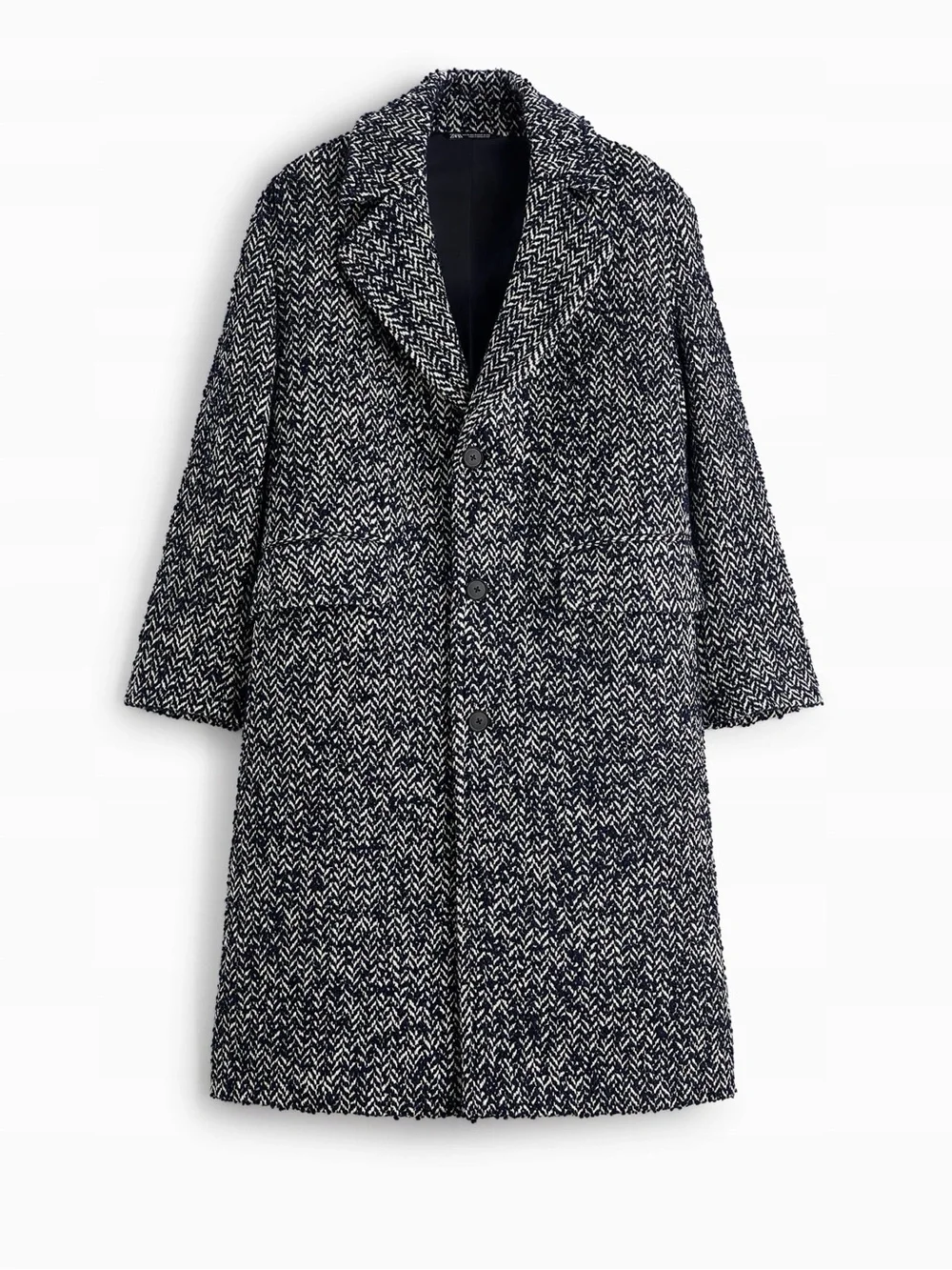 Zara Tweed Textured Button Wool Blend Coat